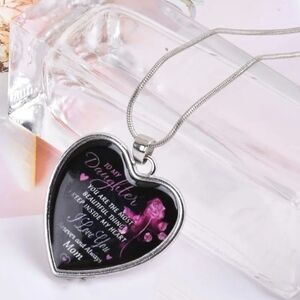 Silver Heart Necklace with Heartfelt Message to Daughter from Mom.